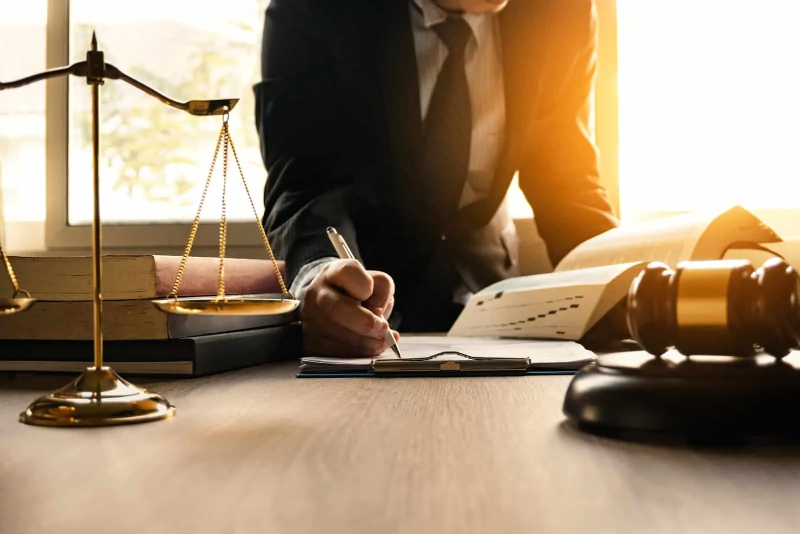 Legal professional reviewing documents